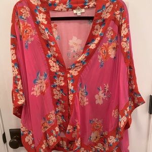 Anthropologie floral pink kimono top-OS